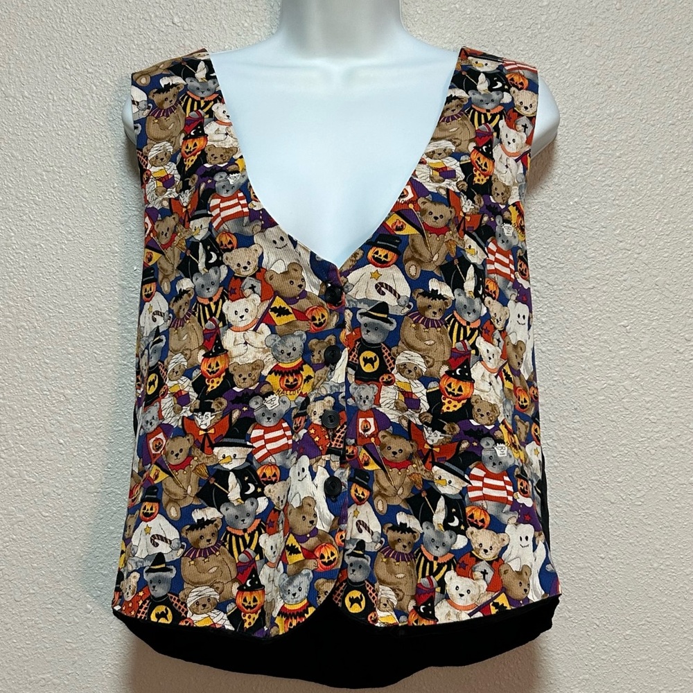 Vintage 111 Main Halloween Vest Women's Pumpkins Ghosts Witches Spooky Large